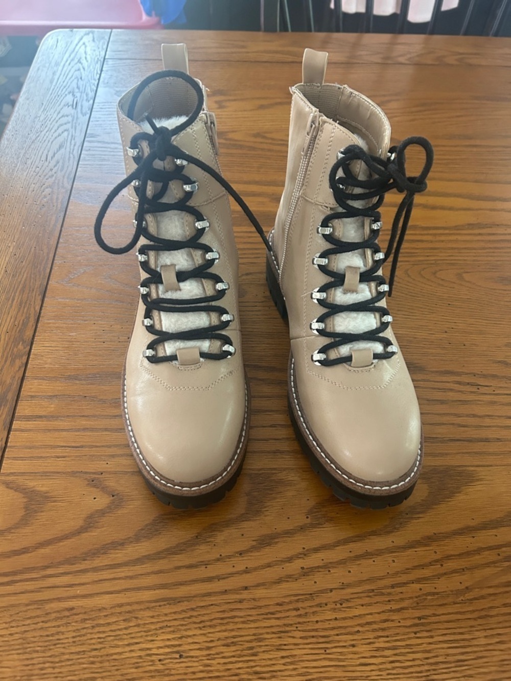 a new day Beige Lace-Up Combat Boots with Black Laces